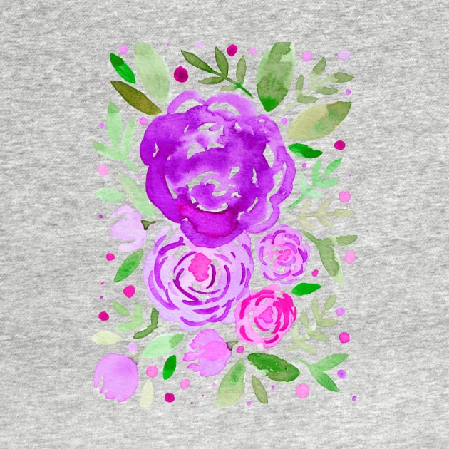 Watercolor roses bouquet - ultra violet and green by wackapacka